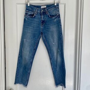 Women's Zara Straight-Leg Cropped mid-Wash Denim size 2